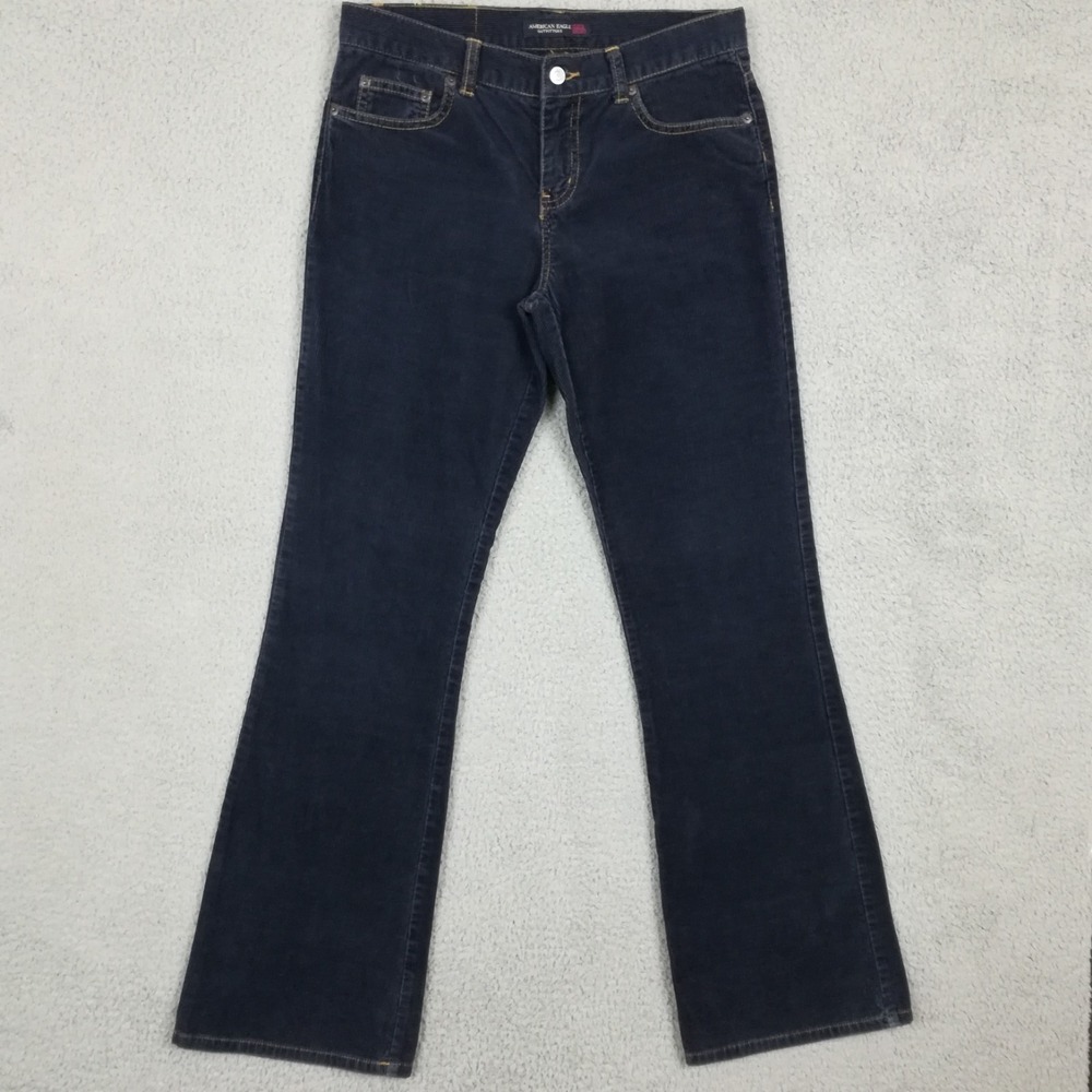 Vtg American Eagle Womens Pants Flare Boot Cut Corduroy Navy Blue Mid Rise 4